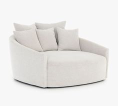 Kya Upholstered Media Lounge Chair | Pottery Barn Media Lounger, Modern Classic Interior Design, Round Couch, Modern Classic Interior, Large Throw Pillows, Snug Room, Blowing Rock, Round Sofa, Classic Interior Design