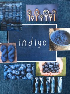 the indigo blue color scheme has been used to create this collage with images and words