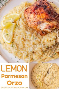 lemon parmesan orzo with chicken on the side