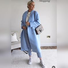 Runs Big. It's An Oversized Coat. Premium Quality Wool Blend Coat From Manteco Line Of Zara. All-Time Favorite Beautiful Sky Blue Oversized Coat Made With Wool Blend Fabric. Lapel Collar And Long Sleeves With Dropped Shoulders. Flap Pockets At Front. Tonal Lined Interior. Front Button Closure. Sky Blue | 8835/726 Outer Shell 75% Wool 25% Polyamide Lining 100% Viscose Long Coats, Zara New, Blue Coats, Formal Casual, Oversized Coat, Wool Blend Coat, Coat Outfits, Zara Jackets, Beautiful Sky