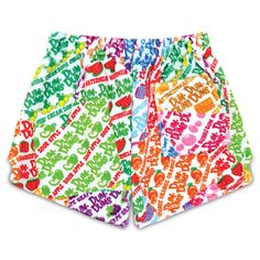 100% polyester Back pocket Fabric covered waistband Machine washable Available in children's sizes Dum Dums Aesthetic, Claires 2000s, Dum Dum Wrapper, Decora Clothes, Harajuku Shorts, Sweat Shorts Outfit, Plush Shorts, Colorful Fits, 2000s Stuff