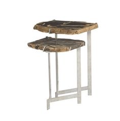 two tiered tables made from wood and metal