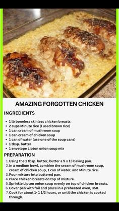 the instructions for how to make an amazing chicken casserole recipe are shown here