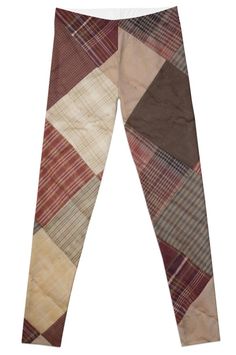 the leggings are made out of fabric and have different colored squares on them