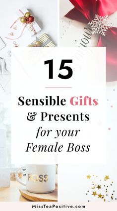 gifts and presents for female boss with text overlay that reads, 15 remarkable gifts & presents for your female boss