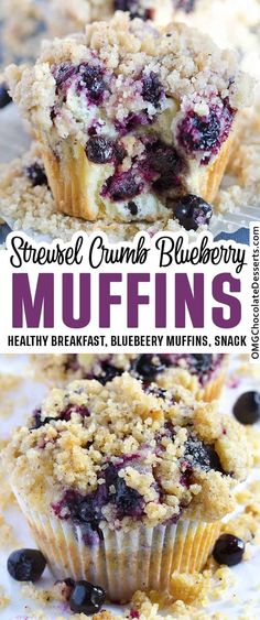 blueberry muffins with crumbled topping on top and the title overlay reads best ever blueberry muffins