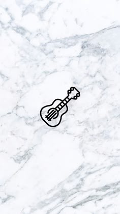 a black and white drawing of a guitar on a marble surface with the outline of an instrument