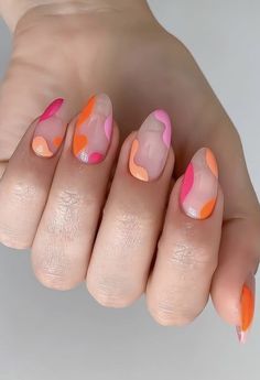 Spring 2023nails, Short Rounded Acrylic Nails, Almond Nails Designs Summer, Cute Almond Nails, Rounded Acrylic Nails, Almond Acrylic Nails Designs, Bright Nail Designs, Cute Short Nails, Short Almond