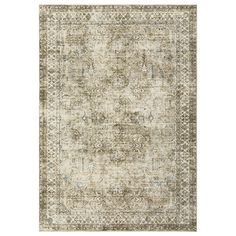 an antique style rug in beige and grey tones