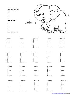 the letter e is for elephant worksheet with an elephant on it's back