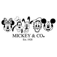 the mickey and minnie logo is shown in black and white