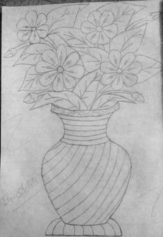 a drawing of a vase with flowers in it