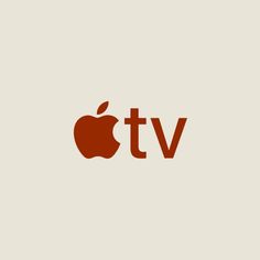 an apple tv logo with the letter t v in red on a beige background,