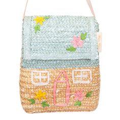 This charming cottage shaped bag is a brilliant accessory. Crafted from woven straw, lined and elegantly embroidered, it'll be a pleasure to use time and time again. Has a stylish cross body leather strap and handle with brass buckle. Lined woven straw. Stitched detail. Product dimensions: 6.25 x 7.5 x 3 inches Quirky Purses, Bunny Backpack, Kids Purse, Straw Purse, October 3rd, Charming Cottage, House Cottage, Cream Bags, Elegant Embroidery