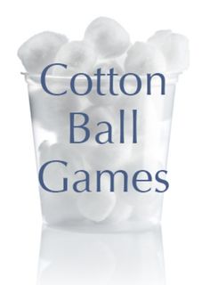 cotton ball games in a plastic cup with the words cotton ball games written on it