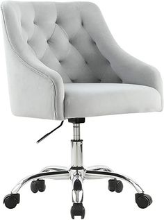 a white office chair with wheels and casteors on an isolated white background, viewed from the front