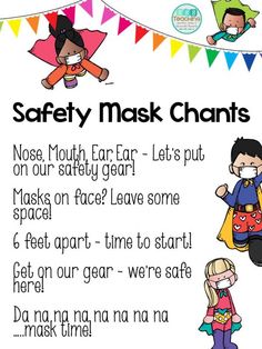 a safety mask chart with two children wearing masks