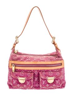 Louis Vuitton Shoulder Bag. From the 2006 Collection. Vintage. Pink Denim. Printed. Brass Hardware. Leather Trim. Flat Handles & Single Adjustable Shoulder Strap. Leather Trim Embellishment & Three Exterior Pockets. Alcantara Lining & Single Interior Pocket. Zip Closure at Top. Protective Feet at Base. 2000s Louis Vuitton, Pink Louis Vuitton Bag, Purse Wishlist, Bag Wishlist, Vintage Designer Bags, Louis Vuitton Pink, Pink Denim, Saint Laurent Bag, Denim Bag