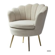 a white chair with gold legs on a white background