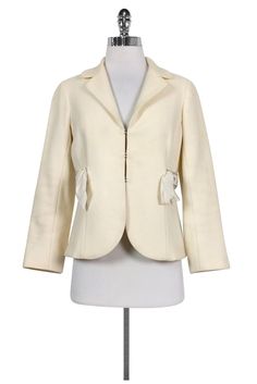 Current Boutique-Rebecca Taylor - Cream Wool Blend Blazer Sz 6 Cream Wool Blazer For Spring, Beaded Ribbon, Cream Blazer, Rebecca Taylor, Hook And Eye, Hook Eye, Bow Detail, Women's Blazer, Wool Blend