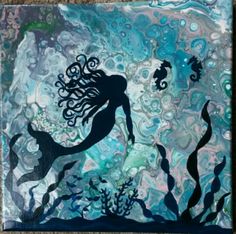 an acrylic painting of a mermaid with long hair