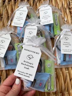 handover kit in plastic bags with labels on them