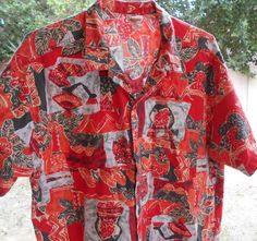 FRESH RAVE HAWAIIAN ALOHA PRINT BUTTON UP SHIRT XL ORANGE RED COTTON #FreshRave #Hawaiian Cheap Red Hawaiian Shirt With Graphic Print, Cheap Red Hawaiian Shirt For Men, Cheap Red Hawaiian Shirt For Beach, Fresh Brand, Aloha Print, Blue Hibiscus, Mens Short Sleeve Shirt, Navy Shirt, Aloha Shirt