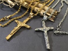 "Men Large Solid Heavy Cross Crucifix Waterproof Sweat Proof Tarnish Free Cross Pendant on Tarnish Free Gold or Silver Rope Twist Necklaces . Select gold or silver Necklace and Crucifix Pendant and 20\" or 24\" Tarnish Free Necklace above Large Crucifix Stainless Steel Pendant Heavy Solid 1.96\" Tall Necklaces 3 mm Thick Solid Heavy Stainless Steel" Affordable Men's Crucifix Jewelry, Luxury Men's Crucifix Cross Necklace, Cheap Men's Crucifix Jewelry, Cheap Stainless Steel Cross Necklace, Luxury Men's Crucifix Necklace, Cheap Crucifix Necklace Gift, Necklaces Men, Men Pendant, Mens Cross Necklace