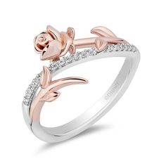 Enchanted Disney Fine Jewelry 14K Rose Gold Over Sterling Silver with Rose Gold Diamond Ring With Rose Design, Enchanted Disney, Enchanted Disney Fine Jewelry, Disney Fine Jewelry, Rose Ring, Shop Engagement Rings, Size 10 Rings, Rose Design, Brilliant Diamond