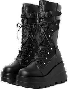 Platform Boots Goth, Goth Platform Boots, Platform Combat Boots, Horseshoe Ring, Lace Up Wedges, Mid Calf Boots, Platform Boots, Lace Boots, Metal Buckles