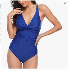 Nwt Smismivo Women's Tummy Control Swimsuit One Piece Slimming Ruched Push Up Bathing Suit Vintage Padded Retro V Neck Swimwear Color: Blue (Royal Blue Shade With White Lining) Size: Large (But Runs Slightly Small - Fits Size 8-10) 82% Nylon, 18% Spandex V-Neckline, Ruching Along Torso, With Adjustable Shoulder Straps For A Vintage Look. Light Push-Up Bra With Removable Pads/Cups. Nwt From A Retail Liquidation. Missing Liner. 140 Pounds Women, Billabong One Piece, Mesh Bathing Suit, Retro Bathing Suits, Suit Vintage, Swimsuit One Piece, Acacia Swimwear, Plunging One Piece Swimsuit, Long Sleeve Swimsuit