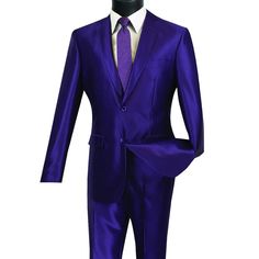 "This Modern Fit Two Button Suit Is Made From Shiny Sharkskin Fabric. It Features Side Vents And Flat Front Pants." Purple Prom Suit, Tuxedo Colors, Sharkskin Suit, Prom Suit, Prom Outfit, Purple Prom, Prom Suits, Flat Front Pants, Prom Outfits