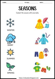 the seasons worksheet for kids to learn how to write and describe it's weather