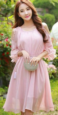 Áo Blu, 파티 드레스, Pink Prom Dress, Elegante Casual, Prom Dresses With Sleeves, 가을 패션, Homecoming Dress, Dress Fashion, Asian Fashion