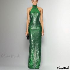 Olivia Mark - Sleek Green Halter Neck Sequin Sleeveless Backless Bodycon Long Party Dress Long Party Dress, Halter Maxi Dresses, Tennis Dress, Evening Gowns Formal, Party Dress Long, Outdoor Woman, Olivia Mark, Floral Print Dress, Halter Neck