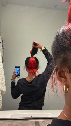 Skunk Dye, Peekaboo Hair Color Black Women, Red Skunk Stripe, Skunk Strip, Under Hair Dye, Hair Stripes, Hair Color Underneath