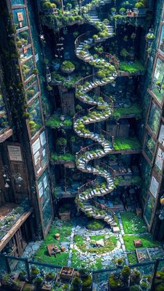 an aerial view of the inside of a building with lots of plants growing in it