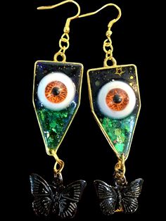 Spooky resin earrings for Halloween season or just when you want to keep an extra 'eye' or two on someone ;) Handmade Witchy Dangle Earrings, Spooky Handmade Earrings For Halloween, Handmade Witchy Earrings For Halloween, Handmade Spooky Halloween Earrings, Spooky Handmade Halloween Earrings, Handmade Resin Jewelry For Halloween, Quirky Handmade Halloween Jewelry, Green Halloween Party Earrings, Spooky Dangle Earrings