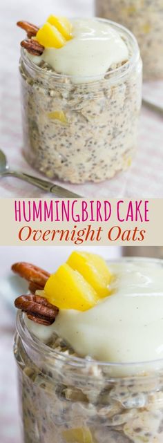 hummingbird cake overnight oats in a jar