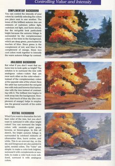 an article from the fall issue of painting with watercolors, including trees and mountains