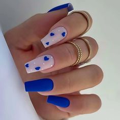 Blue Acrylic Nails, Blue Nail Designs, Blue Nail, Prom Nails, Heart Nails, Best Acrylic Nails, Cute Acrylic Nails, Acrylic Nail Designs