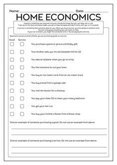 a printable worksheet with the words home economics written in black and white