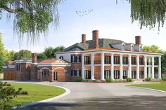 this is an artist's rendering of a large brick mansion with columns and pillars