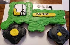 cupcakes decorated to look like a tractor