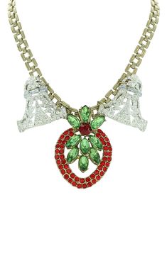 Sparkling crystals create a mistletoe motif at the center of a statement making necklace that is perfect for Christmas. Gold-plated metal/crystal Imported Time Necklace, How To Make Necklaces, Christmas Jewelry, Sparkling Crystal, Nordstrom Rack, Gold Plate, Sparkle, Nordstrom, Plating