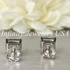 "Asscher Earrings, 4.50 CTW Asscher Cut Stud Earrings 14k White Gold, Unisex Stud Earrings, Diamond Stud Earrings, Mothers Day Gift, #5030 These earrings are asscher cut simulated diamonds in pure 14k white gold item #5030 -Approximate total carat weight: 4.50 -Center Stone Size: 2.25ct each 8x8mm -Metal Type and Purity: 14K White Gold -Setting: 4 Prong Basket Style -Backing: Screw back (earring backs are subject to change due to availability) -Gem Type: Simulated Diamond -Stone Shape: Asscher C Stud Earrings Diamond, Basket Style, White Gold Set, Earrings Diamond, Asscher Cut, Round Stud Earrings, Diamond Stud Earrings, Diamond Stud, Keep Jewelry