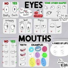 an eye chart with different types of eyes and mouth shapes for each individual to see