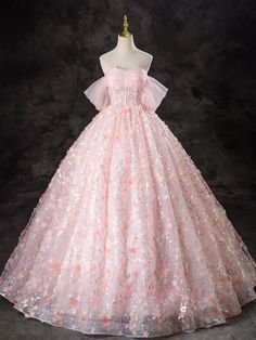 Blush Pink Floral Embellished Off-Shoulder Ball Gown Dream Daughter, Pink Tulle Prom Dress, Prom Dress Short Lace, Quincenera Dresses, Pink Quince, Pink Ball Gown, Prom Dresses Long Pink, Horse Gear, Floor Length Prom Dresses