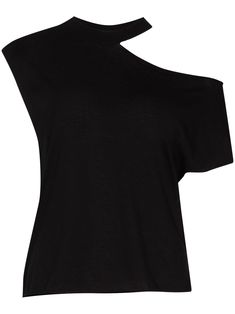 This black RtA Axel cutout T-shirt is made with a cotton and cashmere blend and features a stand collar, cutout cold shoulder with one draped sleeve and a relaxed fit. This RtA tee is ideal both as a base layer or as the main event, perfect for everything from drinks at your local to that posh restaurant you frequent from time to time (read: on a weekly basis). Posh Restaurant, Cutout Tshirt, Shirt Alterations, Diy Cut Shirts, Cut Tee Shirts, Cut Tees, Cut Offs, Just Style, Main Event