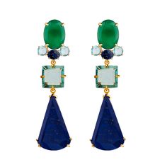 Introducing these earring with a sleek silhouette and a harmonious color combination of semi-precious stones. They offer four different ways to wear them. Designed to seamlessly adapt to an active lifestyle, they're both stylish and functional, perfect for any occasion. SKU: SED-2D-21 Lapis, Green Onyx & Blue Quartz Semi-precious stones Measures: 3" x 3/4" Convertible 2-ways 14K Gold Plated over 925 Sterling Silver Handmade in New York City Made to order Jewelry Presentation, Interchangeable Earrings, Felt Pouch, French Clip, Blue Quartz, Quartz Earrings, Semi Precious Stones, Green Onyx, Active Lifestyle